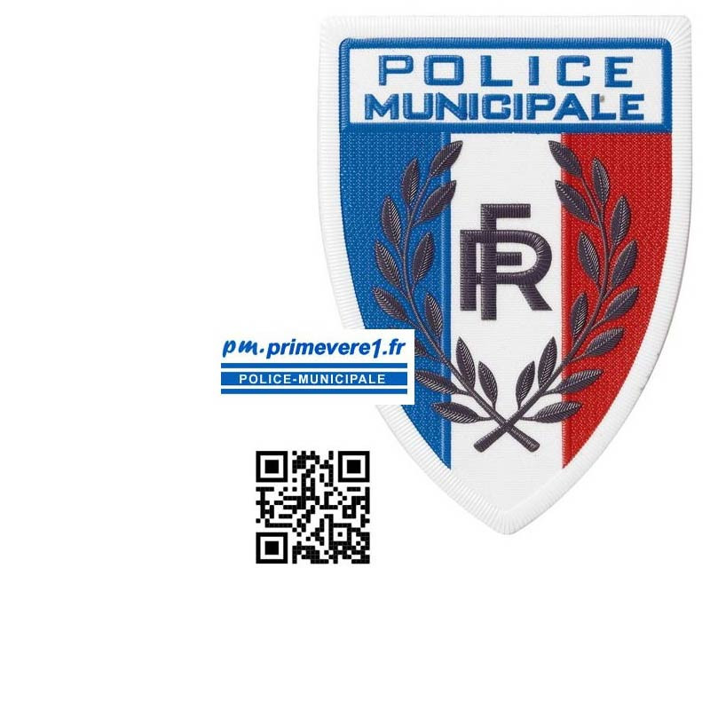 Ecusson RF avec palmes POLICE-MUNICIPALE - 10 x 7 cm en plastique sur velcro